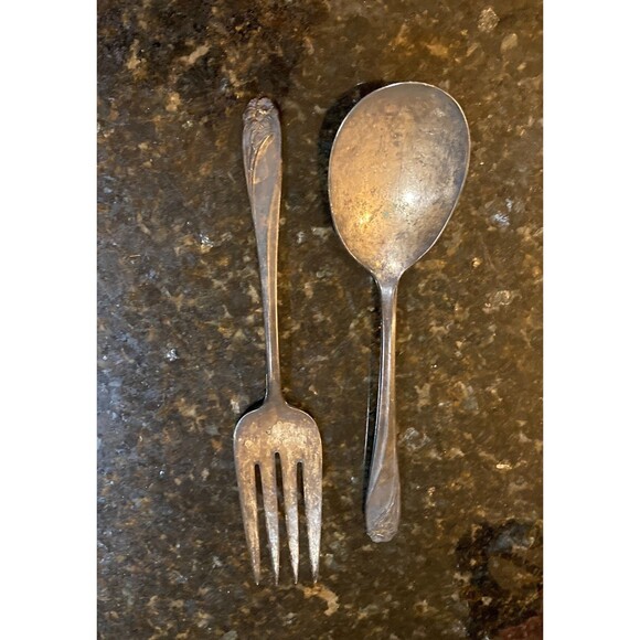 1847 Rogers Brothers Silver Plate IS Daffodil Serving Spoon And Fork - Picture 5 of 10